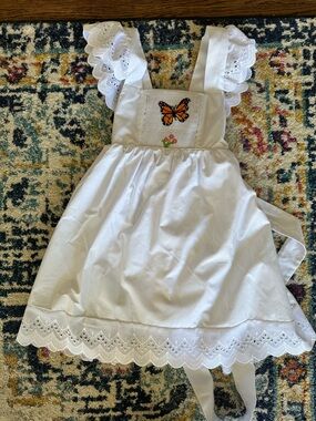 Blue Dove | White Girls' Butterfly Pinafore Dress & Bloomer | 3T